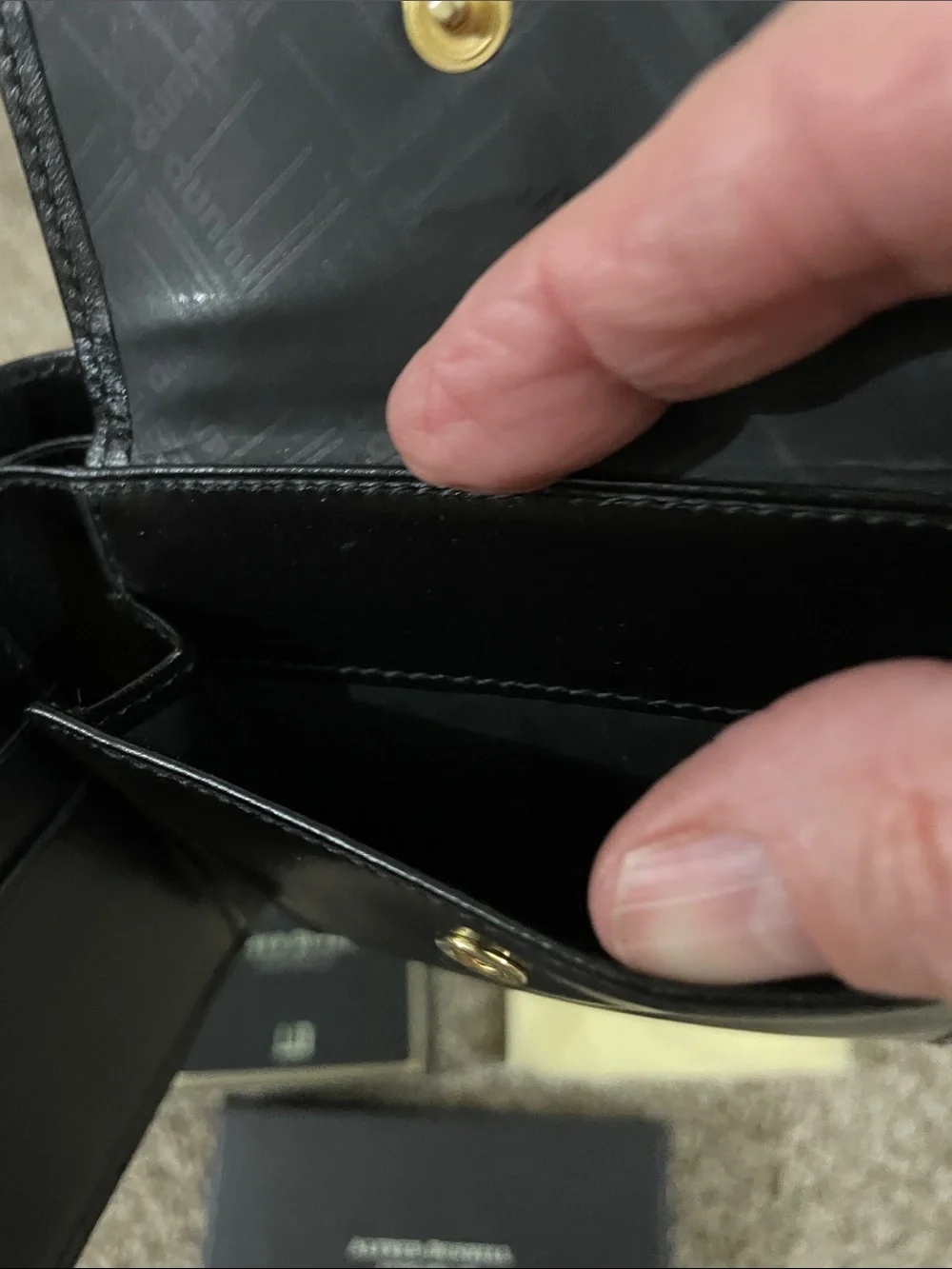 Dunhill Black Leather Wallet with Gold Corner Accents